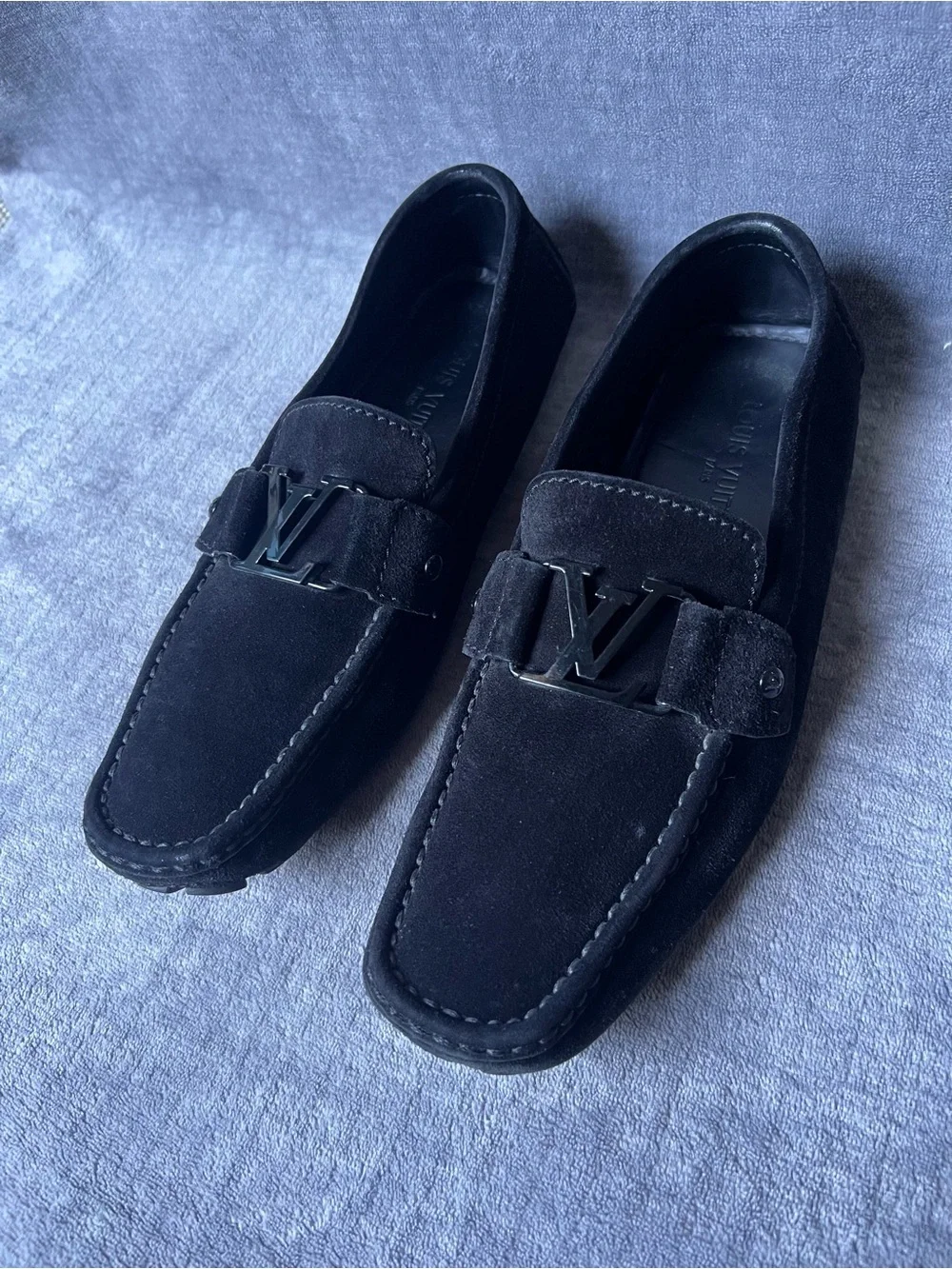 Louis Vuitton Men’s Leather Suede Loafers Sz 9 US 10 Black Monte Carlo Luxury